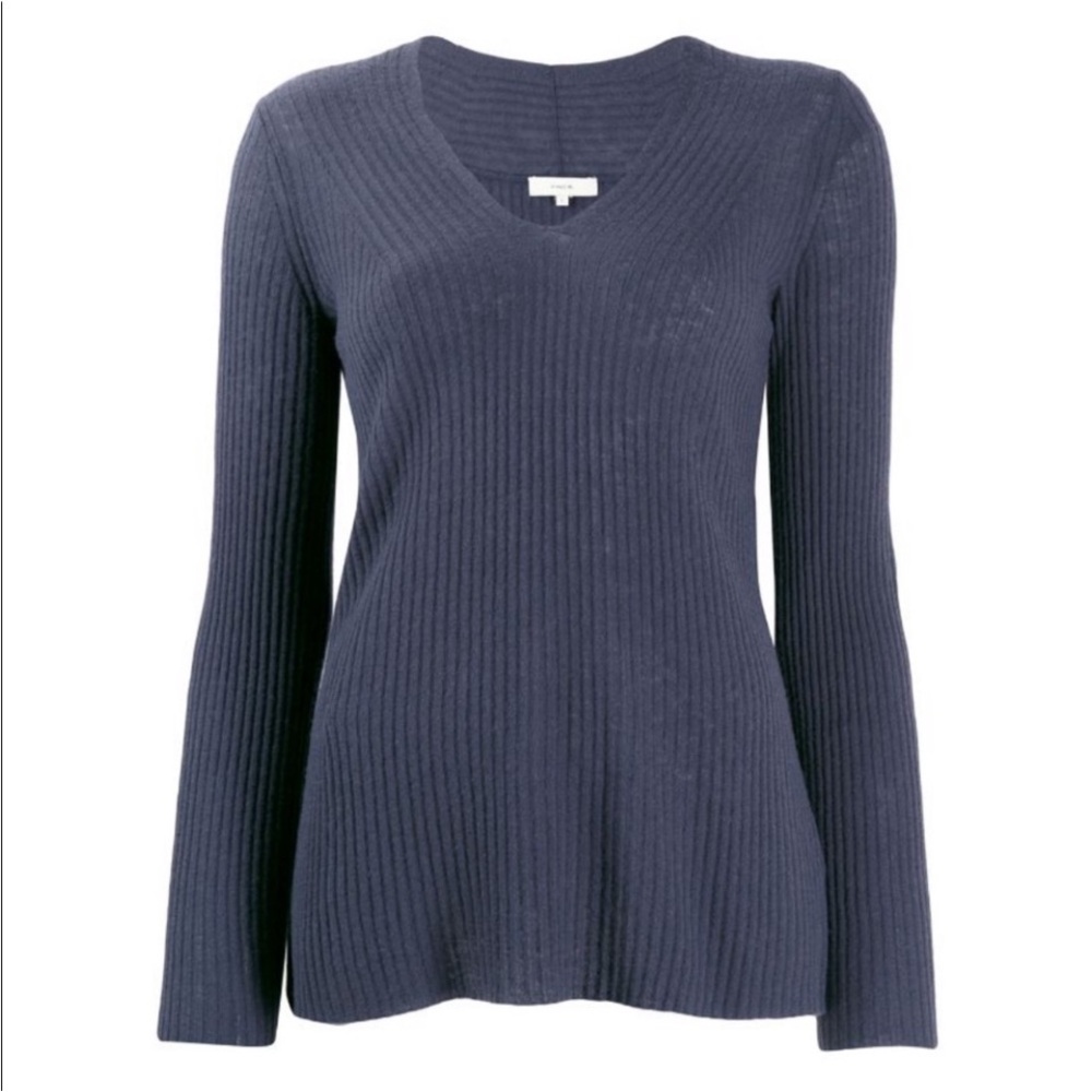 Vince | Ribbed V Neck Cashmere Blend blue Sweater cashmere wool blend medium
